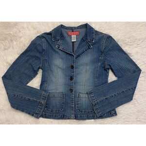 Almost Famous SZ S Stylish Factory Faded Medium Wash Denim Jean Jacket